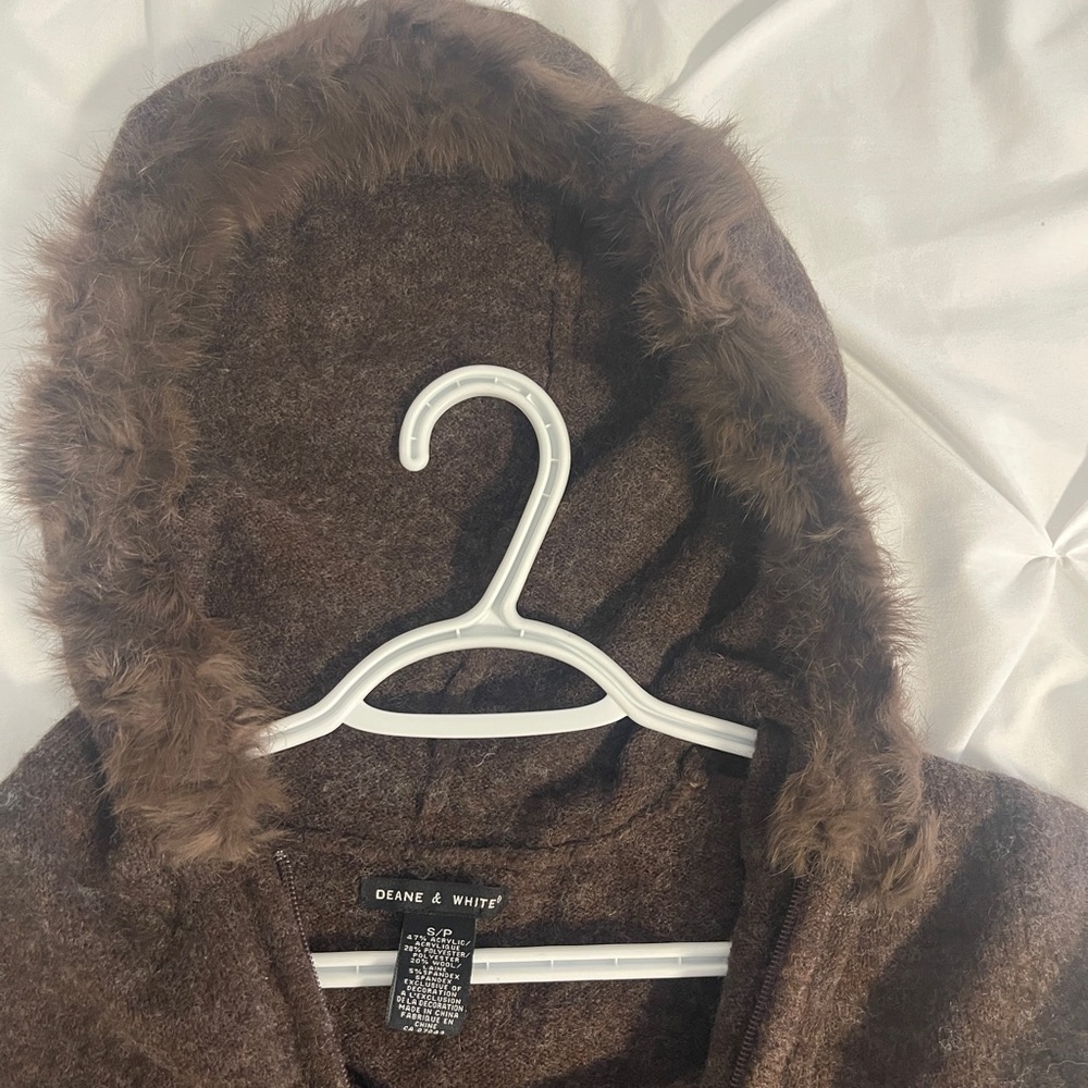 Brown Women's Sweater with Fur Trim - Picture 5 of 5